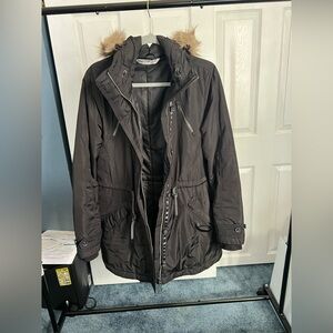 ATHLETA Black Hooded Parka with removable Fur trimmed hood